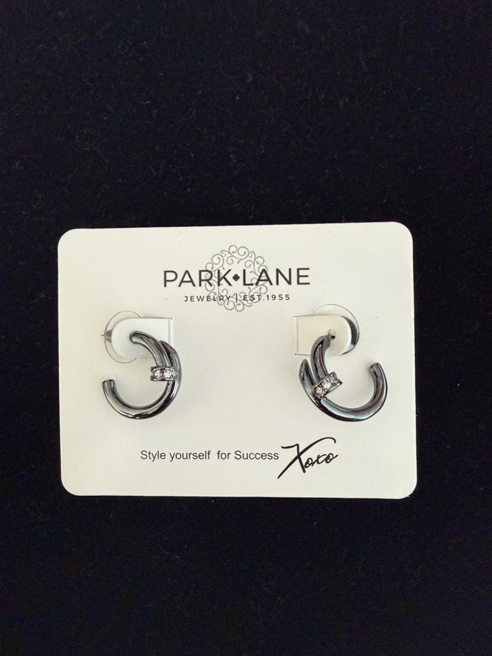 Park Lane Gunmetal Hoop Earrings with Clear Crystals